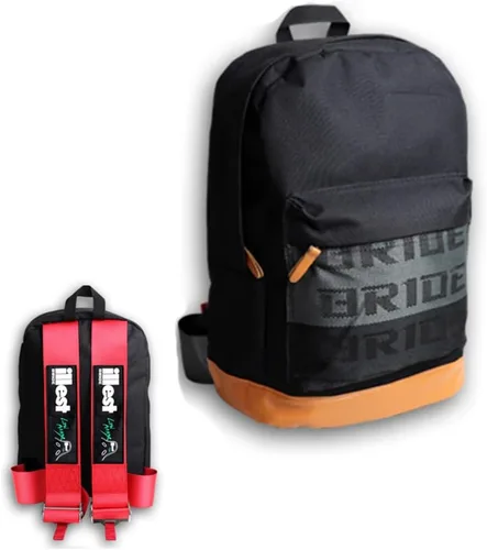Miniatura 13 de W-POWER JDM Bride Racing Mochila de viaje para laptop con parte inferior marrón con correas de arnés ajustables (ASIMO-BK)