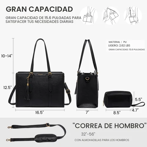 Miniatura 6 de LOVEVOOK Bolsa para laptop para mujer, de piel vintage, de 15.6 pulgadas, bolsa de computadora de gran capacidad con bolso de mano para el trabajo