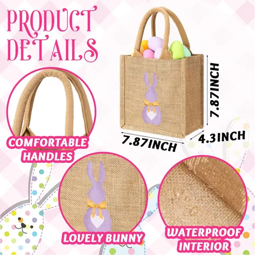 Miniatura 2 de 3 bolsas de arpillera de Pascua, cesta de Pascua de conejo, artículos esenciales de búsqueda de huevos de primavera, bolsa de regalo para niños