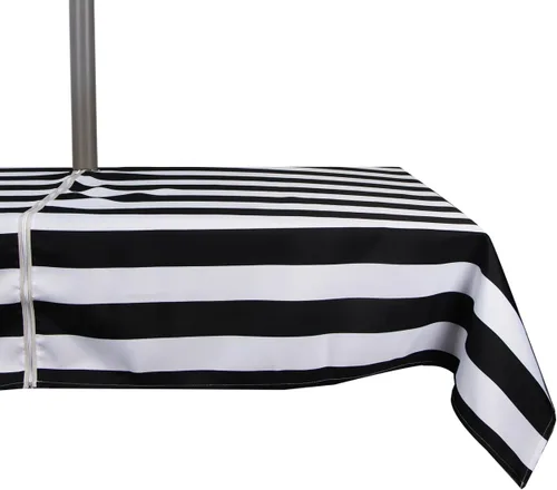 Stripe Outdoor Tablecloth Water Resistant Polyester Fabric Table Cover with Zipper Umbrella Hole for Garden Patio Tabletop 60x84inch Rectangle,Black