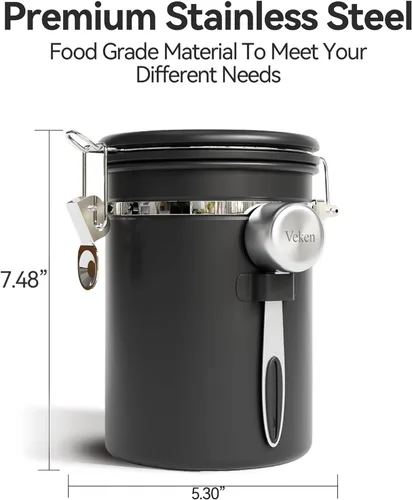 Miniatura 2 de Veken Recipiente de Café con Ventana, Contenedor Hermético de Acero Inoxidable para Despensa, Organizadores de Almacenamiento de Alimentos para Negro