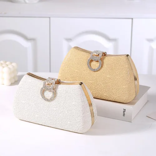 Miniatura 6 de Dreubea Bolso de noche de moda para mujer, bolso de embrague con cadena Champán