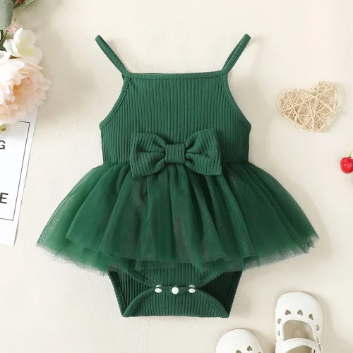 Miniatura 28 de OPAWO Vestido de bebé recién nacido, vestido de verano sin mangas, enterizo con cuello halter, vestido de tul de una pieza, 0-18 meses