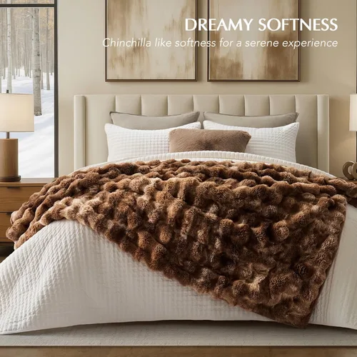 Miniatura 6 de EverGrace - Manta ultra suave de lujo, esponjosa, de pelo sintético de conejo, gruesa, cálida, de burbujas, para cama, mantas reversibles de felpa
