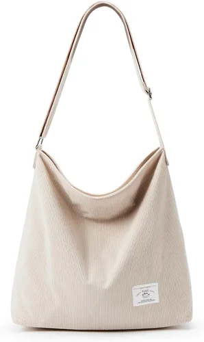 KALIDI Bolso de mano de pana para mujer, estilo casual, con cremallera, grande, bandolera, bolso de hombro, bolso de trabajo a la moda para mujer