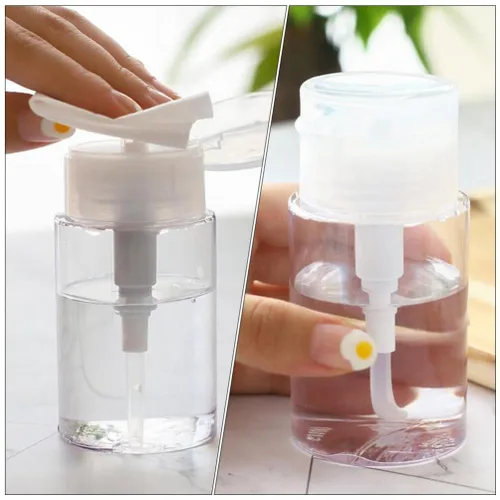 Miniatura 9 de Paquete de 2 botellas dispensadoras de prensa PETG a prueba de fugas de 3.4 onzas, recipientes de viaje recargables para cosméticos y removedor