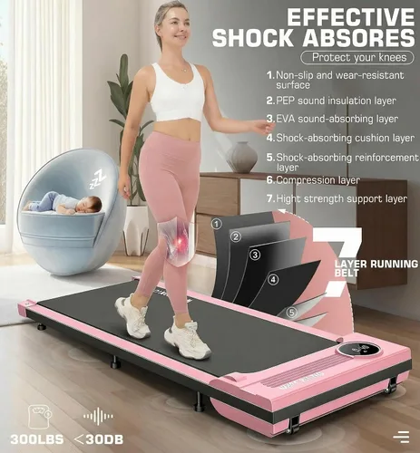 Miniatura 4 de ANCHEER Almohadillas de caminar, caminadora plegable 2 en 1 para debajo del escritorio de 2.5HP, máquina compacta para correr con control remoto