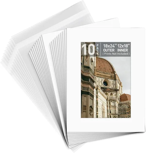 Miniatura 10 de Golden State Art, Paquete de 10 alfombrillas blancas de 8 x 10 pulgadas con núcleo blanco corte biselado para fotos de 5 x 7 + respaldo + bolsas