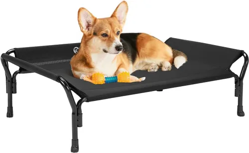 Miniatura 17 de Veehoo Cama elevada refrescante para perros, cuna elevada XL para mascotas con barandilla y reposacabezas inclinado, malla Teslin transpirable Gris