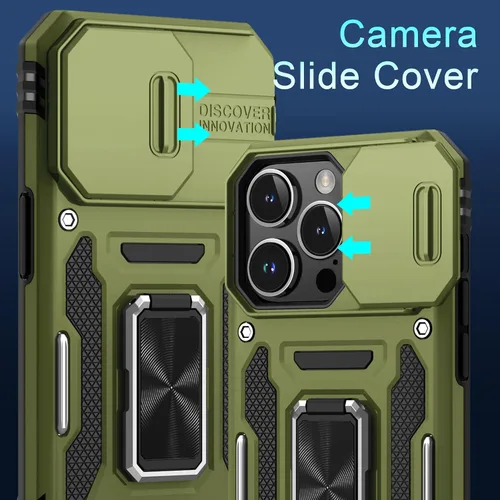 Miniatura 102 de DEERLAMN Funda para iPhone Xs Max con funda deslizante para cámara + protector de pantalla, soporte giratorio de anillo de grado militar a prueba