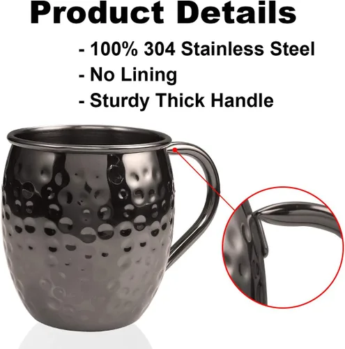 Miniatura 4 de DUNCHATY Moscow Mule - Juego de 4 tazas de regalo negras de acero inoxidable martillado sólido puro para beber, 16 onzas, seguro para alimentos