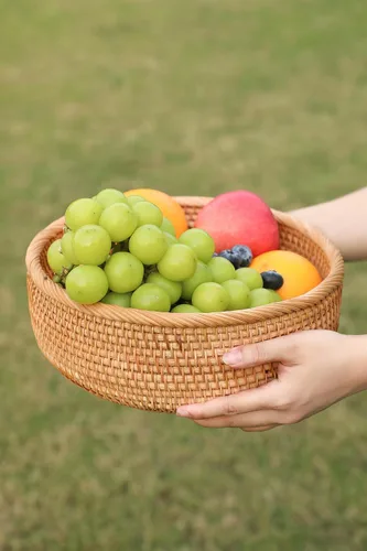 Miniatura 7 de HITOMEN Cestas de pan de ratán hechas a mano redondas de mimbre para servir frutas, cuencos de almacenamiento de frutas de tejido natural
