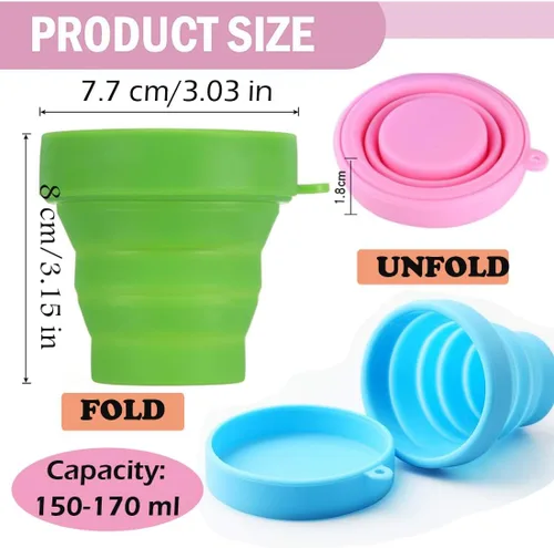 Miniatura 9 de AKOAK Taza de viaje plegable de silicona, taza portátil para hacer gárgaras, para salir, viajar y acampar (juego de 3, color caramelo)