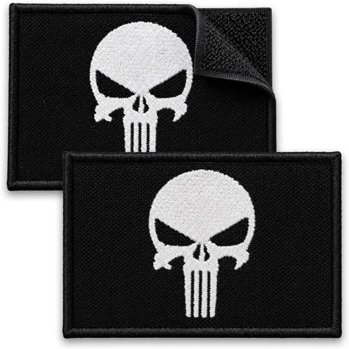 Miniatura 16 de 2 parches de calavera blanca bordados con cierre de gancho y bucle, parche táctico militar moral para mochila, chaleco a prueba de balas, arnés