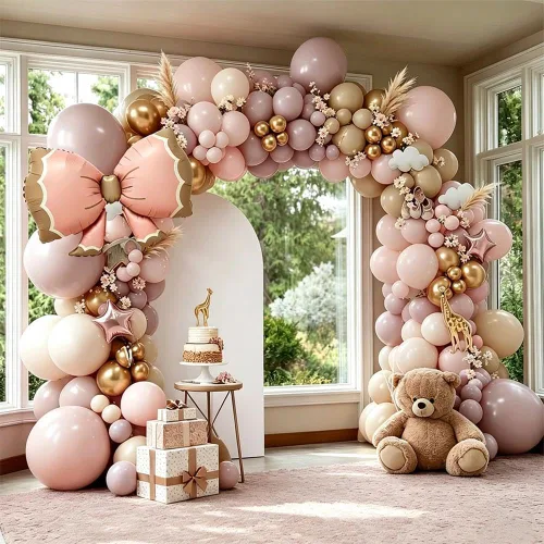Dusty Pink Beige Balloon Arch Kit Double Stuffed Blush Cream Gold Latex Balloons Pink Brown Neutral Tan Balloon Garland Perfect for Boho Baby Shower
