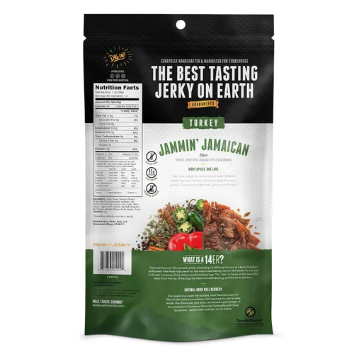 Miniatura 2 de Perky Jerky Jammin' Jamaican Turkey Jerky, 14oz – Bajo en sodio – 11g de proteína por porción – Bajo en grasa – 100% de origen estadounidense