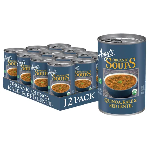 Amy's Sopa, vegana, sin gluten, col orgánica, quinoa y lenteja roja, 14.4 onzas (paquete de 12)