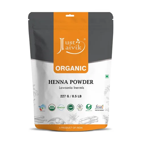 Just Jaivik Polvo de henna (Lawsonia Inermis) para el cabello - 100% natural, certificado orgánico por la USDA por OneCert Asia, sin productos