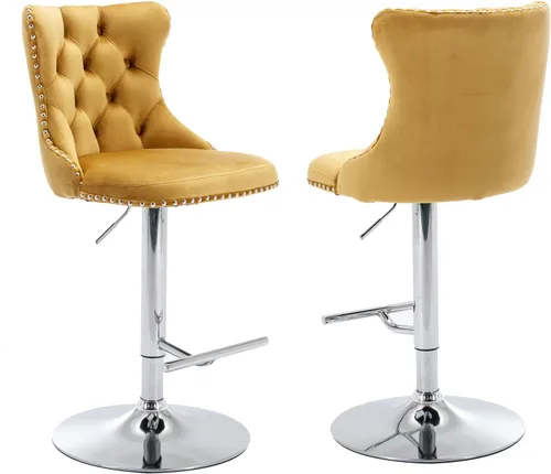 Miniatura 160 de Aoowow Juego de 2 taburetes de bar giratorios, taburetes de bar ajustables con respaldo de terciopelo copetudo, sillas de bar modernas tapizadas