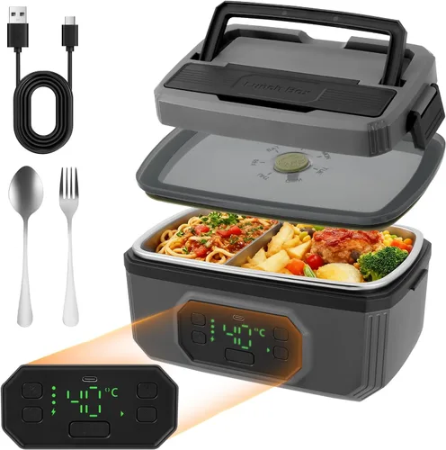 Fiambrera eléctrica inalámbrica para adultos, 21000 mAh, recargable, con autocalentamiento, 1.2 L, calentador de alimentos portátil con calefacción