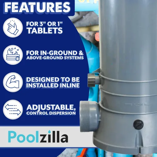 Miniatura 4 de Poolzilla Clorador automático para piscinas enterradas Alimentador de cloro en línea Capacidad para hasta 9 libras de tabletas