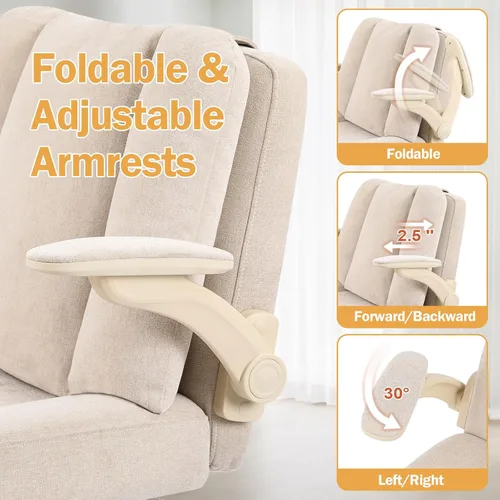 Miniatura 4 de Silla de escritorio extragrande, para sentarse con piernas cruzadas, con cojín de respaldo y reposabrazos ajustables, fabricada en tela, con ruedas