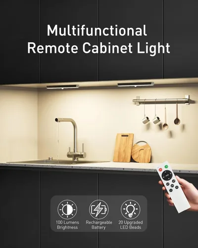 Miniatura 2 de SZOKLED Luces para debajo del gabinete, 20 luces LED recargables para debajo del gabinete, barra de luces LED remotas para armario, luces debajo
