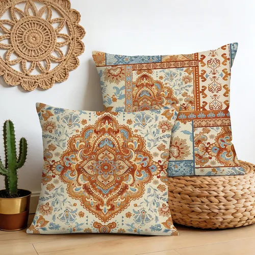 Bonhause Juego de 2 fundas de almohada bohemias de 18 x 18 pulgadas, patrón bohemio vintage de doble cara, color marrón étnico, para decoración del