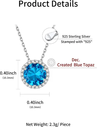 Miniatura 3 de ChicSilver Collar de plata de ley 925 con forma de corazón, redondo, pera, esmeralda y piedra natal simulada, regalo de cumpleaños para mujeres