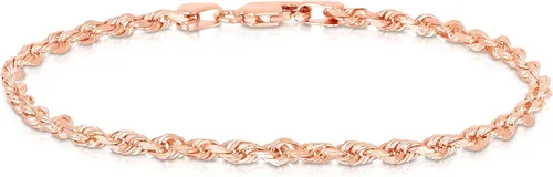 Miniatura 7 de Floreo 10k Yellow Gold or White Gold or Rose Gold 2.5mm Solid Rope Chain Diamond Cut Bracelet or Anklet