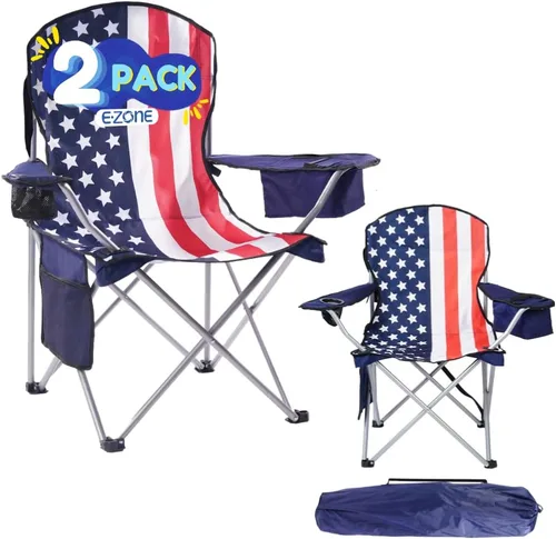 Miniatura 12 de EZONE Paquete de 2 sillas de campamento con enfriador de hielo integrado, silla portátil, bolsillo de almacenamiento, portavasos y bolsa