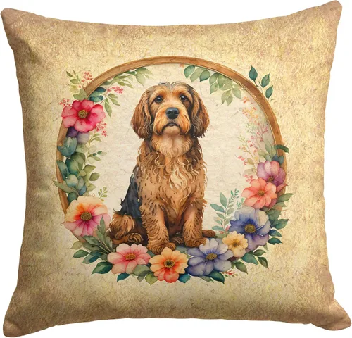 Miniatura 130 de Caroline's Treasures DAC2072PW1414 Affenpinscher and Flowers - Almohada decorativa de tela, lavable a máquina, para interiores y exteriores