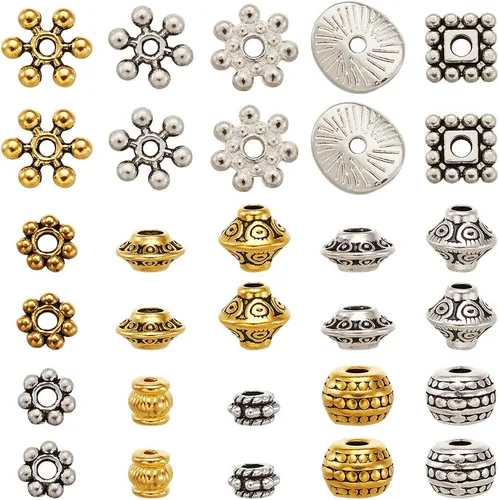 Miniatura 2 de Craftdady 600 cuentas espaciadoras tibetanas de 10 estilos, colores mezclados, aleación de metal, dijes para pulseras, collares, suministros