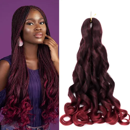 Miniatura 14 de Paquete de 8 paquetes de cabello trenzado francés, 18 pulgadas, cabello de ganchillo en espiral ondulado suelto para mujeres negras, preestirado