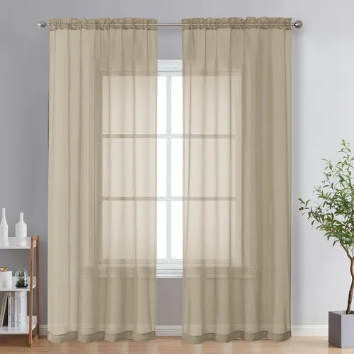 Miniatura 152 de OVZME - Cortinas traslúcidas blancas de 45 pulgadas de largo, 2 paneles, cortinas de gasa con bolsillo para barra para ventanas pequeñas, cada una