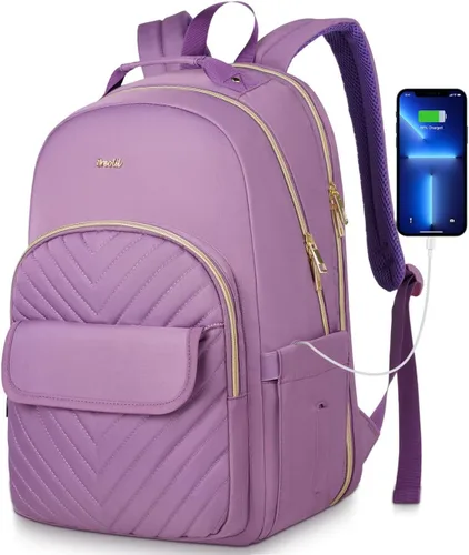Miniatura 10 de Mochila para laptop para mujer, elegante mochila de trabajo para viajes, mochila de computadora de gran capacidad para 15.6 pulgadas, mochila Negro