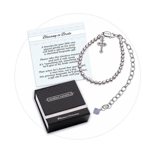 Miniatura 13 de Cherished Moments Pulsera de bautismo a novia de regalo para niñas pequeñas en plata de ley 925 o chapado en oro de 14 quilates con perlas