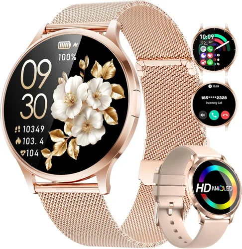 SUNKTA FV16 - Reloj inteligente delgado para mujer (marcado/llamada de respuesta), pantalla AMOLED HD de 1.32 pulgadas, más de 100 modos deportivos,