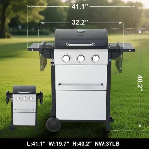 Miniatura 2 de Parrilla de gas propano de 3 quemadores de acero inoxidable, salida de 30,000 BTU, rejillas de esmalte de porcelana, sistema de calefacción uniforme