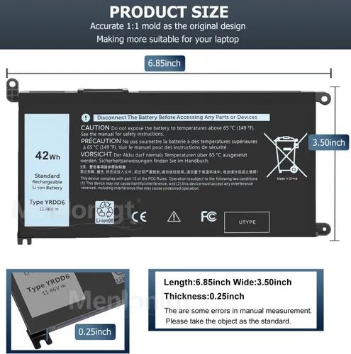 Miniatura 4 de Batería YRDD6 1VX1H de 42 Wh para Dell Inspiron 3493 3501 3582 3583 3584 3593 3793 5480 5481 5482 5485 5491 5493 5585 5590 5590 55 591 5 593 5594