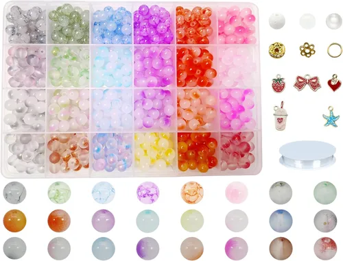Miniatura 28 de 848 cuentas redondas de cristal agrietado – 0.236 pulgadas, 0.315 pulgadas, 0.394 pulgadas, 0.394 pulgadas, jade artificial para hacer joyas