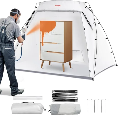 VEVOR Cabina de Pintura Portátil, Carpa de Pintura en Aerosol Más Grande con Piso Integrado y Malla y Ganchos a Prueba de Viento, Estación de Carpa