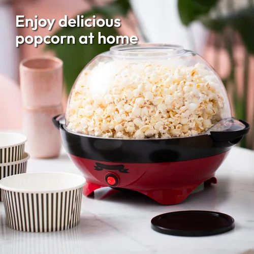Miniatura 2 de Gadgy Máquina de palomitas de maíz – Máquina eléctrica de 800 W para hacer palomitas de maíz de aceite caliente con placa antiadherente, tapa y Rojo