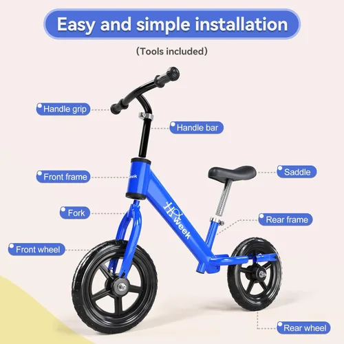 Miniatura 7 de Bicicleta de equilibrio para niños pequeños HAWEEK de 12 pulgadas, bicicleta de entrenamiento sin pedales para niños de 24 meses a 5 años, ajustes