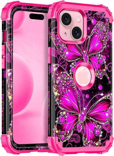 Miniatura 25 de Miqala Funda compatible con iPhone 14 Plus, que brilla en la oscuridad, tres capas, resistente, a prueba de golpes, de plástico duro, funda Amaranto