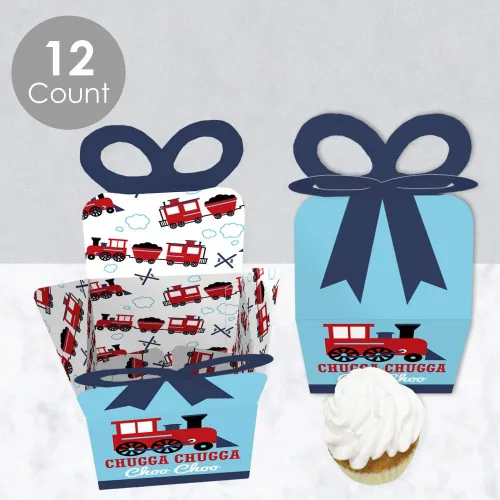 Miniatura 3 de Big Dot of Happiness Cajas de regalo cuadradas para fiestas de ferrocarril, para fiestas de cumpleaños o baby shower, juego de 12
