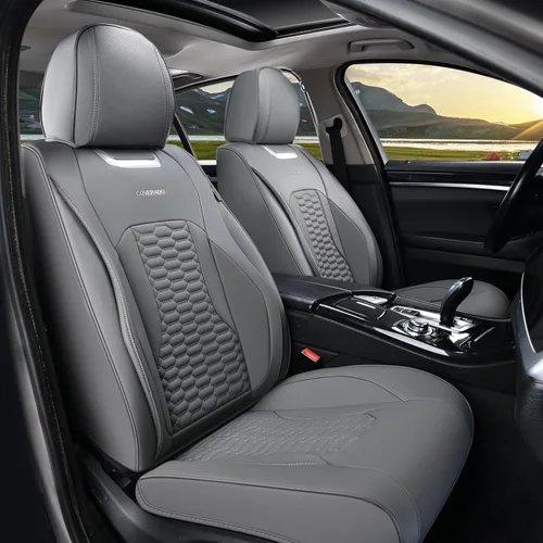 Miniatura 14 de Coverado Juego completo de fundas de asiento de automóvil, fundas rojas para asientos delanteros y traseros, de piel de napa impermeable, cojín