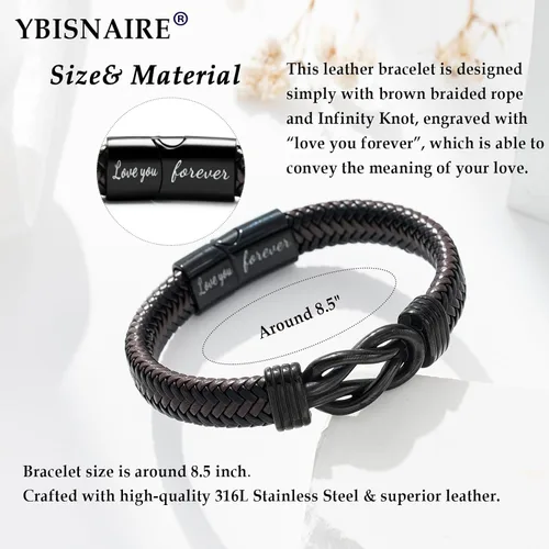Miniatura 4 de Gifts for Men Infinity Leather Bracelet for Dad New Daddy Husband Boyfriend Son Grandson Brother Nephew Uncle Brown Braided Engraved Leather Jewelry