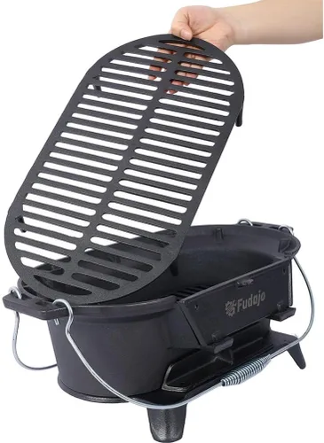 Miniatura 8 de Parrilla de carbón de mesa y hierro fundido Hibachi con plancha plana, barbacoa portátil al aire libre para camping, portón trasero y pícnic