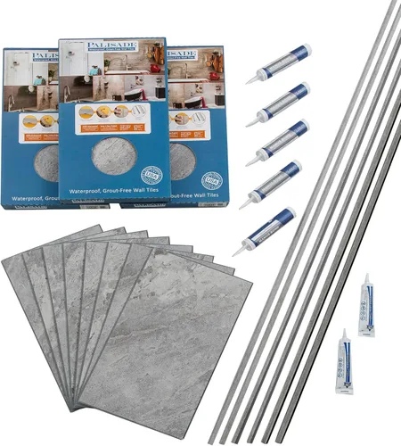 Miniatura 13 de Palisade Kit de azulejos de vinilo entrelazados impermeables para ducha y bañera en mármol Carrara de 23.2 x 11.1 pulgadas Mármol de Carrara